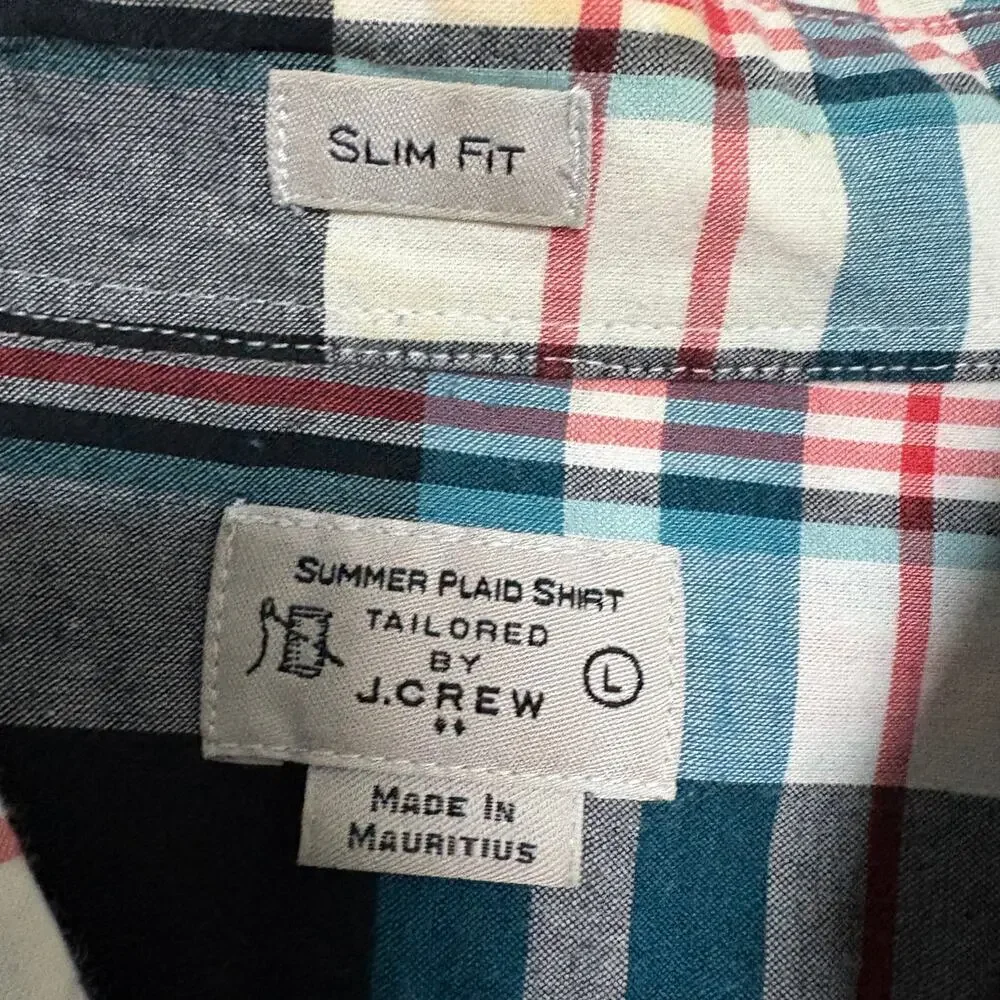 J.Crew Slim Fit Summer Plaid Button Down Shirt  Cotton Mens Lg Preppy GORPCORE